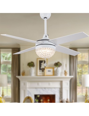 Oaks Aura 4-Blade Reversible Crystal Ceiling Fan With Remote Control and Light Kit Included