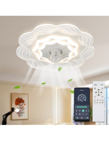 20in White Cloud Design Low Profile Ceiling Fan with Light Remote Control APP Flush Mount Lighting