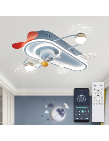 Oaks Aura 25" Aircraft-Shaped Children Flush Mount Ceiling Fan Smart App Remote Control with LED Lights