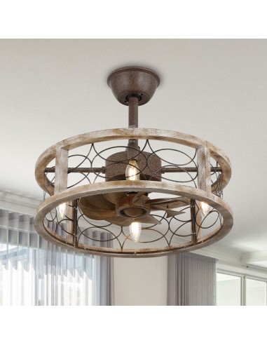 Oaks Aura 18" Farmhouse 4-Light Wood Caged Ceiling Fan with Lights Remote 3-Speed Fandelier