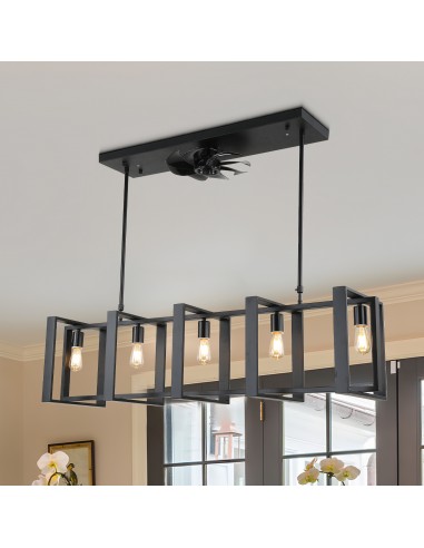 Oaks Aura 42" 5-Light Farmhouse Linear Hanging Ceiling Fan Remote 3-Speed Reversible Blades Kitchen Island Pendant Lighting