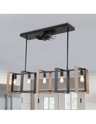 Oaks Aura 42" 5-Light Farmhouse Linear Hanging Ceiling Fan Remote 3-Speed Reversible Blades Kitchen Island Pendant Lighting
