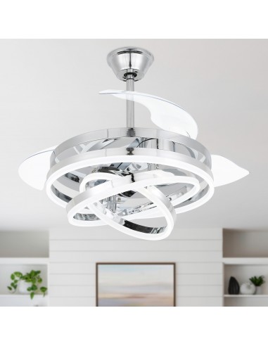 Oaks Aura 36in. DIY Shape LED Retractable Ceiling Fan With Light 6 Speed Latest DC Motor Remote Control Retractable Ceiling Fan