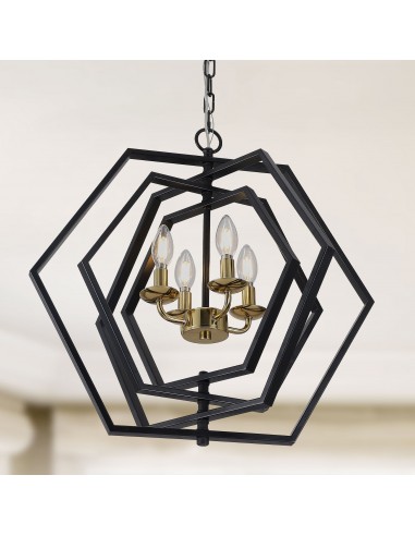 Oaks Aura Hexagonal Black 4-Light DIY Shape Chandelier with Adjustable Height