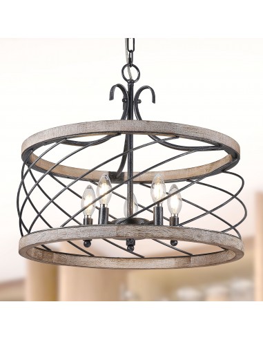 Oaks Aura 5-Light Wood Drum Chandelier with Adjustable Height