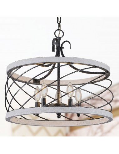 Oaks Aura 5-Light Wood Drum Chandelier with Adjustable Height