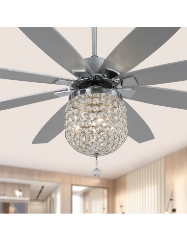 Oaks Aura 65” 8-Blade Crystal Ceiling Fan with Lights and Remote Control, 6-Speed, Timer Setting Quiet DC Motor