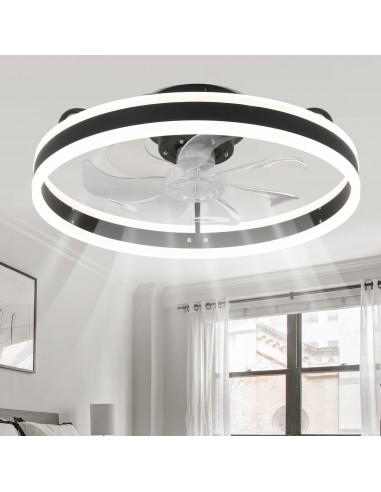 Oaks Aura 20in.Bladeless Low Profile Ceiling Fan Flush Mount Smart App Remote  Control Dimmable Lighting