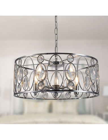 Oaks Aura 20” Drum Adjustable Pendant Light with Crystal Accents