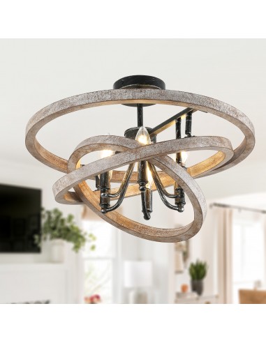 Oaks Aura 17” Rustic DIY Shape Wood Chandelier Farmhouse Adjustable Height Pendant Light Fixture