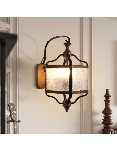 Oaks Aura 14.6” 1-Light Farmhouse Wall Sconce with Glass Panels for Bedroom, Living Room, Patio, Garden, and More