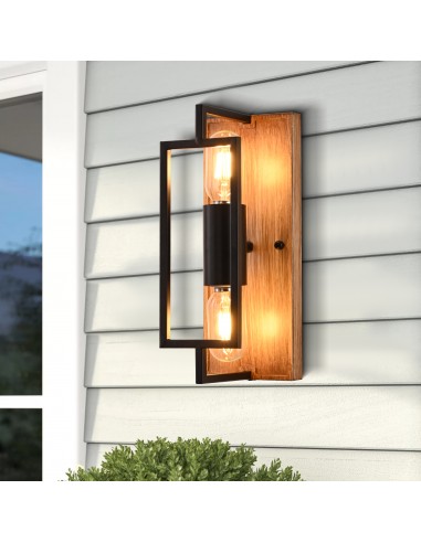 Oaks Aura 4.7” 2-Light Wall Sconce with Wood Base for Bedroom, Living Room, Patio, and More