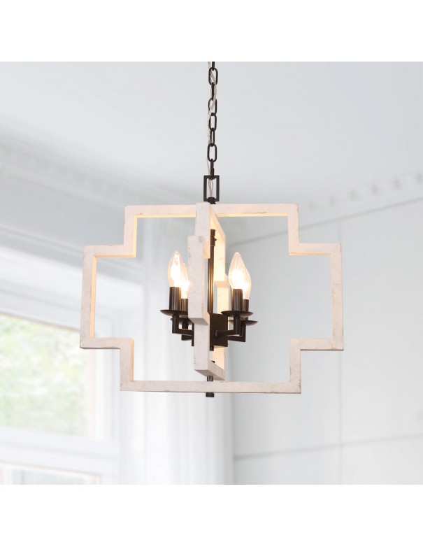 Oaks Aura Modern Farmhouse Lantern 4-Light Frame Wood Chandelier