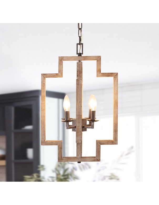 Oaks Aura Rustic Lantern 4-Light Modern Farmhouse Frame Wood Chandelier