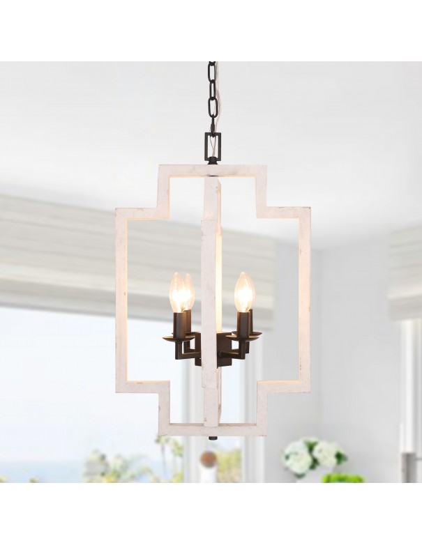 Oaks Aura Rustic Lantern 4-Light Modern Farmhouse Frame Wood Chandelier