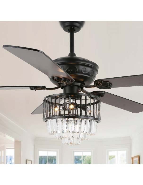 Oaks Aura 52In Glam Crystal Ceiling Fan 5 Reversible Blades with Remote Control Chandelier