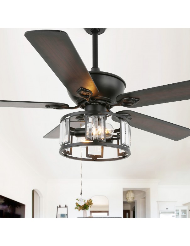 Oak Aura 52in. Modern Industrial 5 Reversible Blades Crystal Ceiling Fan with Remote Control