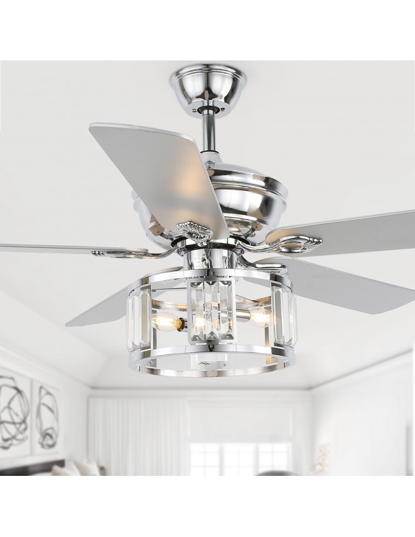 Oak Aura 52in. Modern Industrial 5 Reversible Blades Crystal Ceiling Fan with Remote Control